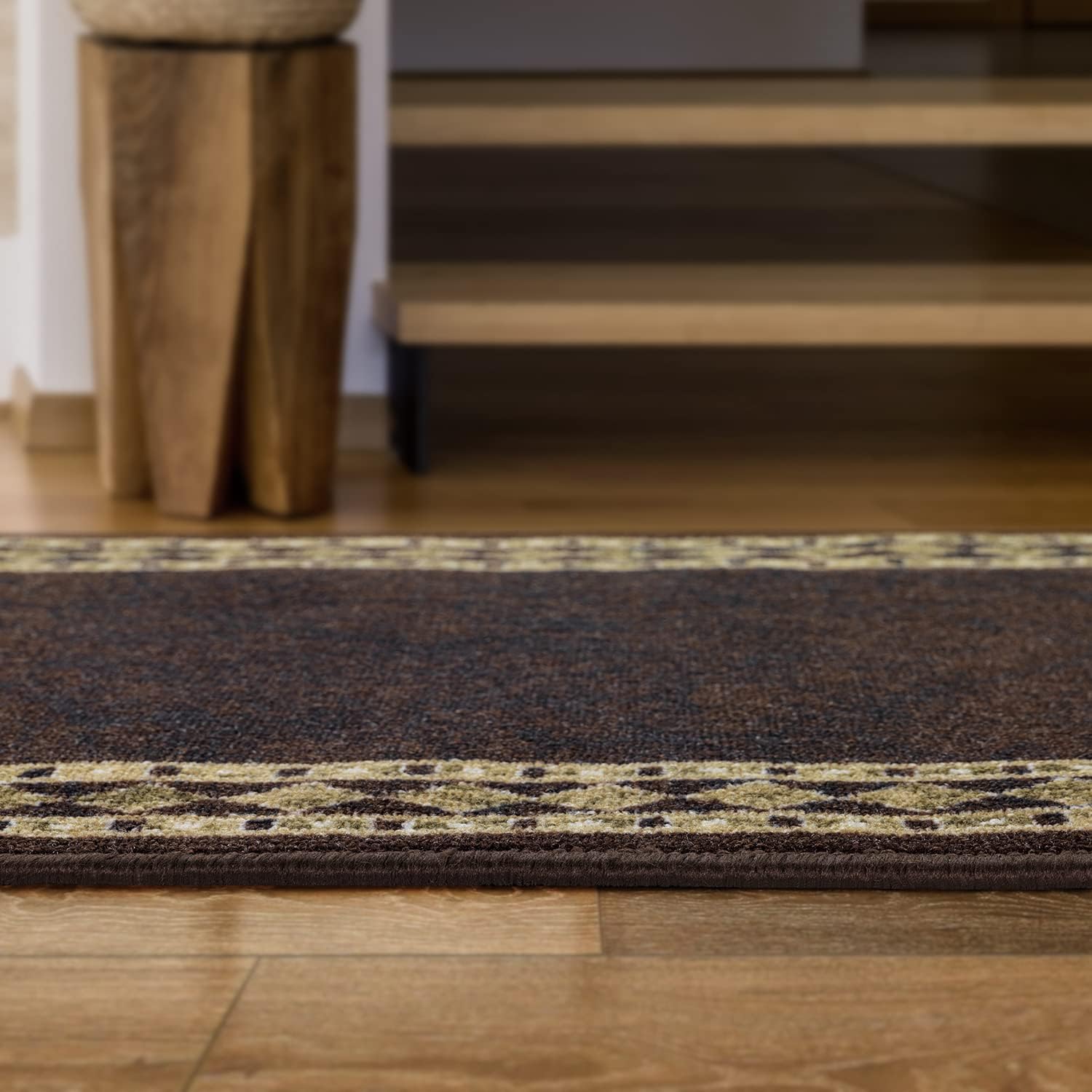 Antep Rugs Alfombras Modern Bordered 2x7 Non-Skid (Non-Slip) Low Profile Pile Rubber Backing Indoor Area Runner Rugs (Brown Beige, 2' x 7')